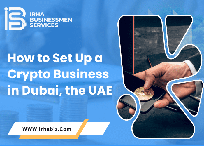 Illustration showing steps to start a crypto business in Dubai, UAE