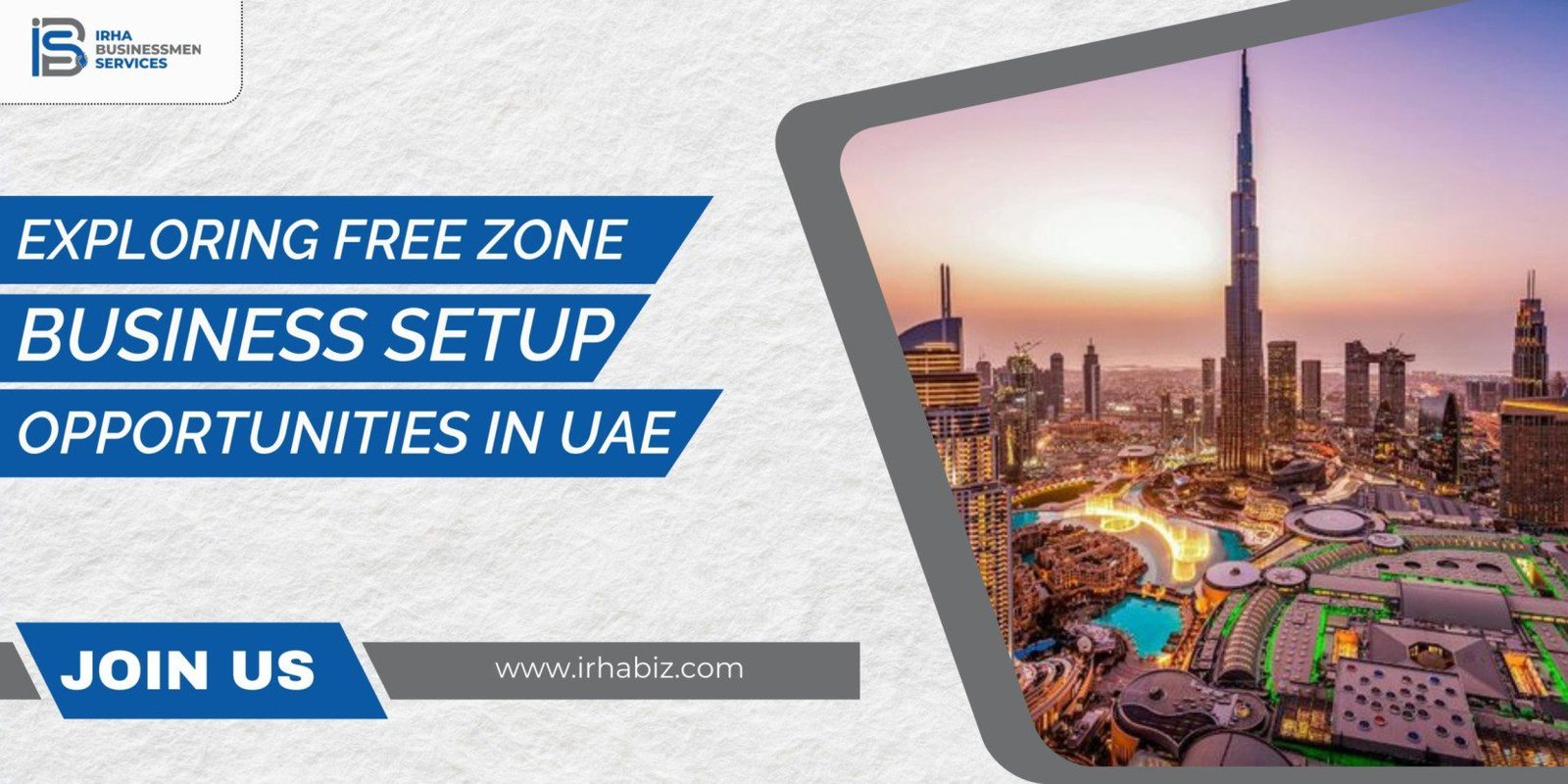 A modern UAE free zone with office buildings, highlighting business setup opportunities.