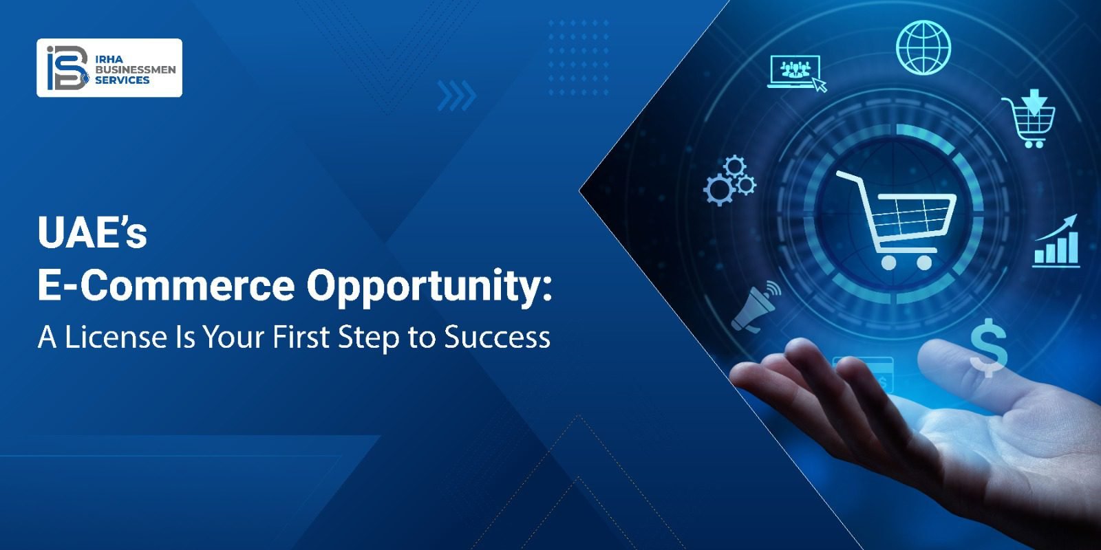 Illustration showing e-commerce business license in UAE as the first step to success